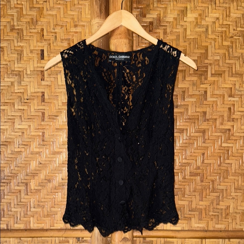 Dolce & Gabbana Black Lace Buttoned Blouse Vest small